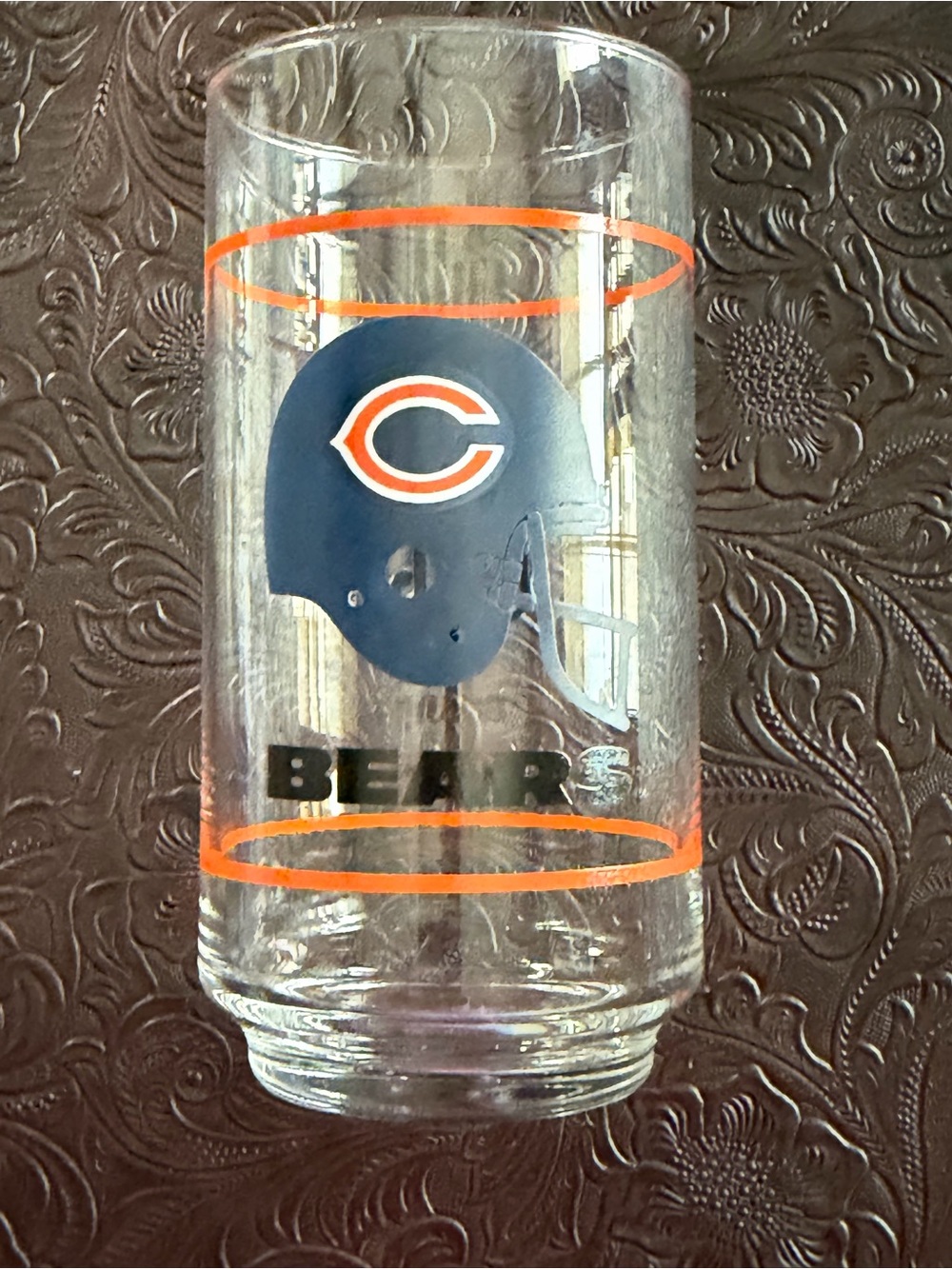 NFL Chicago Bears Clear Glass with Navy, Orange and White Helmet Logo